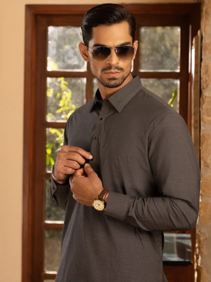 Grey Cotton Kameez Shalwar
